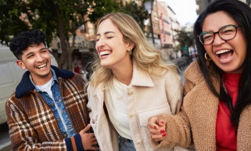 a group of people laughing